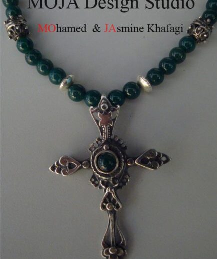 Handmade Green Beaded Cross Necklace